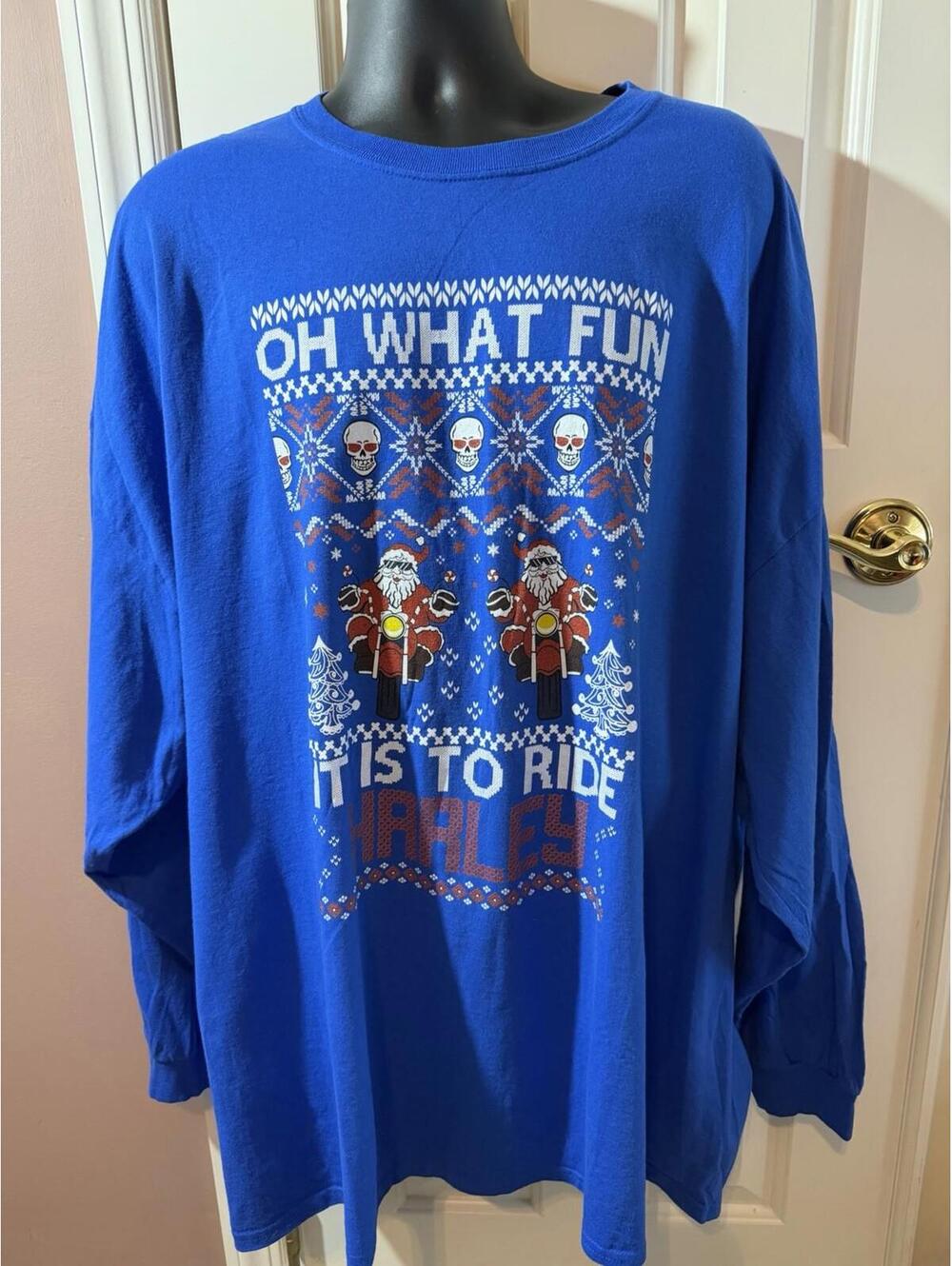 Christmas Oh What Fun It Is To Ride Harley Ugly Long Sleeve T Shirt Mens 5XL